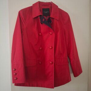 Size L Petite Red, Navy Trim Jacket
